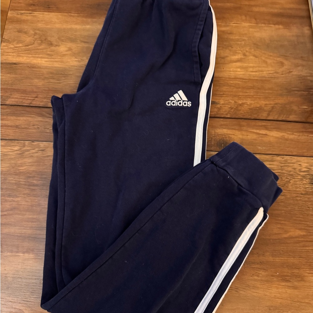 Adidas Kids Dark Blue Joggers with White Stripes